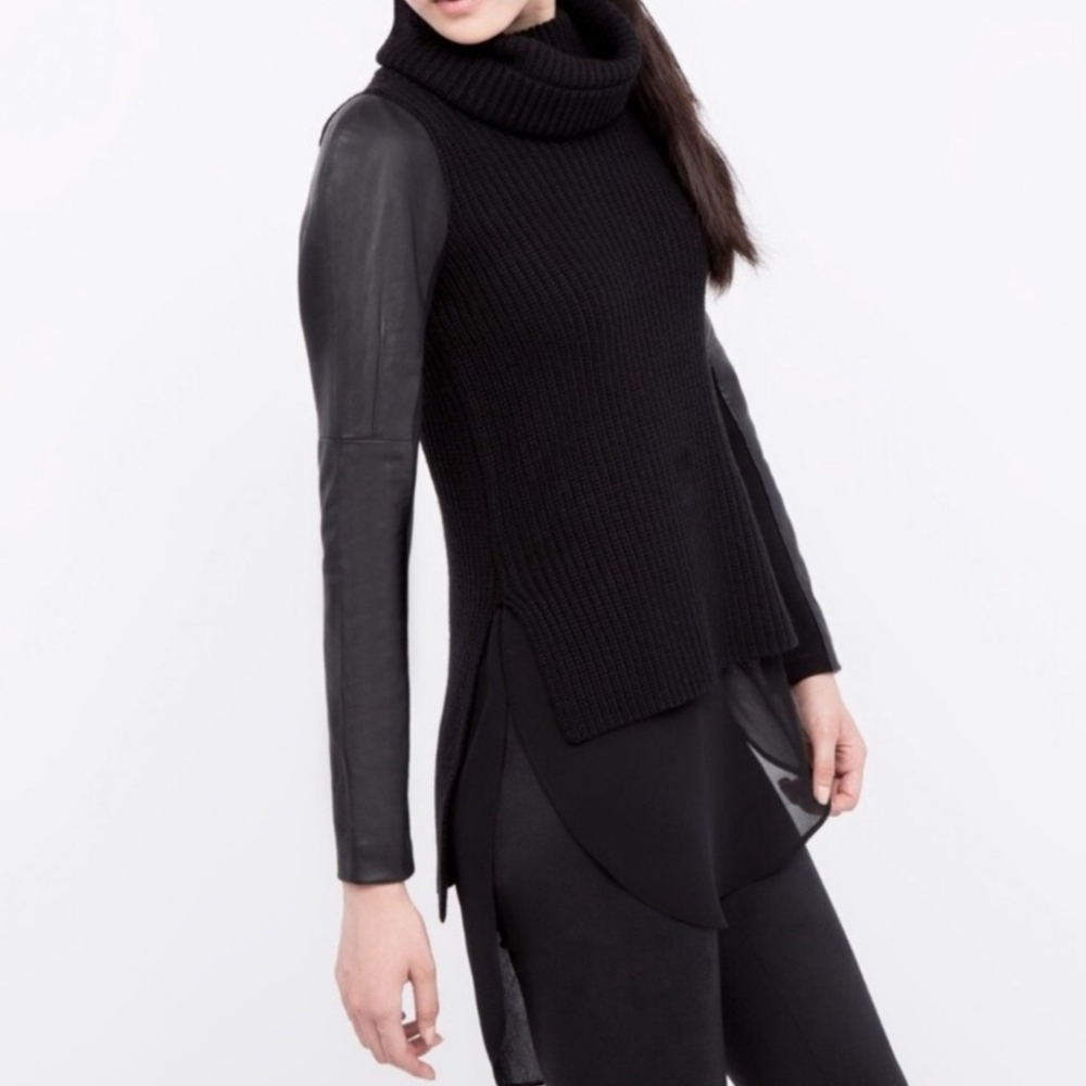 Rudsak | Rib Knit Sweater with Leather and Sheer Details - Picture 3 of 14